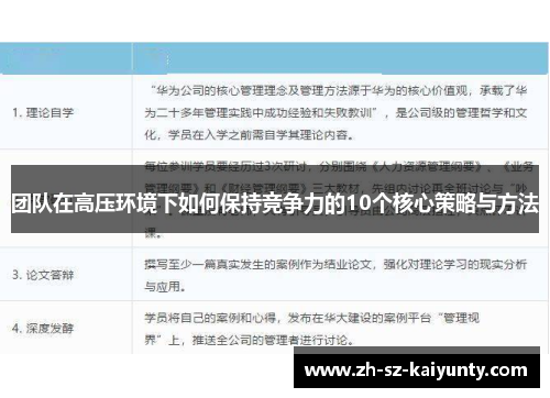 团队在高压环境下如何保持竞争力的10个核心策略与方法