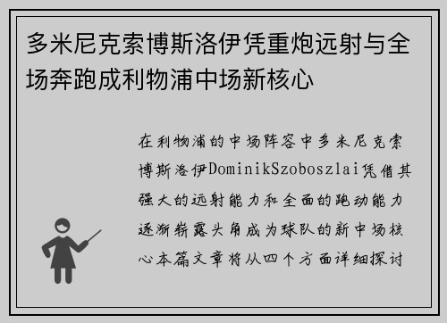 多米尼克索博斯洛伊凭重炮远射与全场奔跑成利物浦中场新核心 多米尼克索博斯洛伊凭重炮远射与全场奔跑成利物浦中场新核心